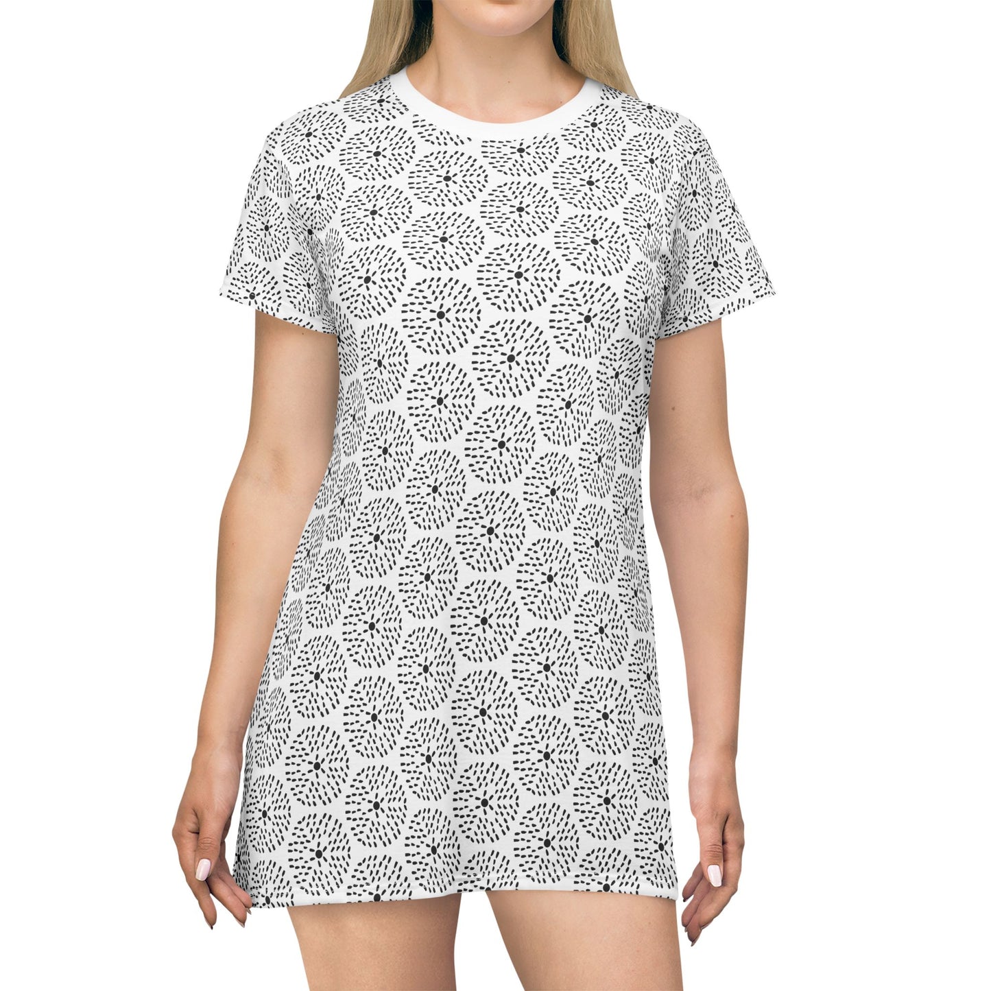 Dandelion, T-Shirt Dress - Minimalist Black and White Design