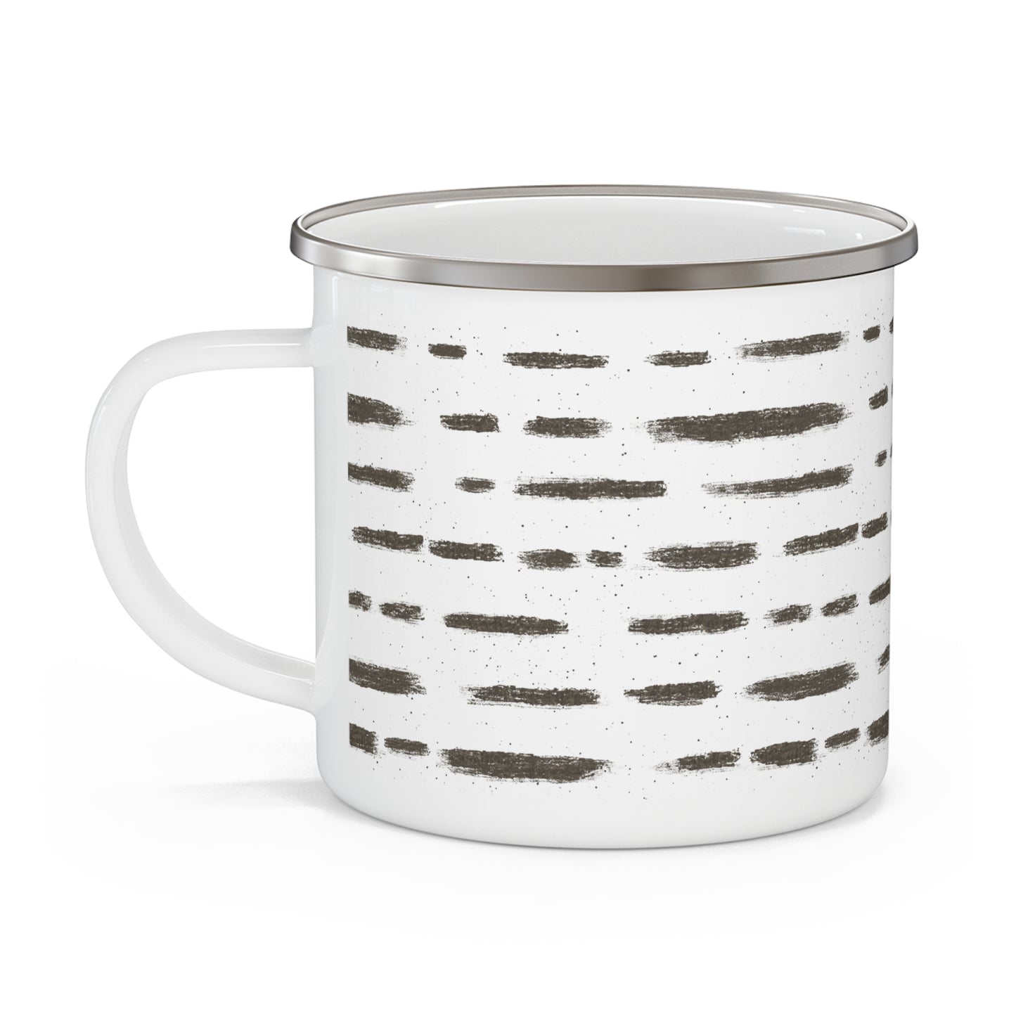 Birch Bark Dash Stripe Nature-Inspired Enamel Camping Mug for Outdoor Lovers