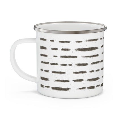 Birch Bark Dash Stripe Nature-Inspired Enamel Camping Mug for Outdoor Lovers