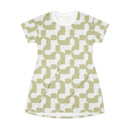 Modern Maze Sage T-Shirt Dress