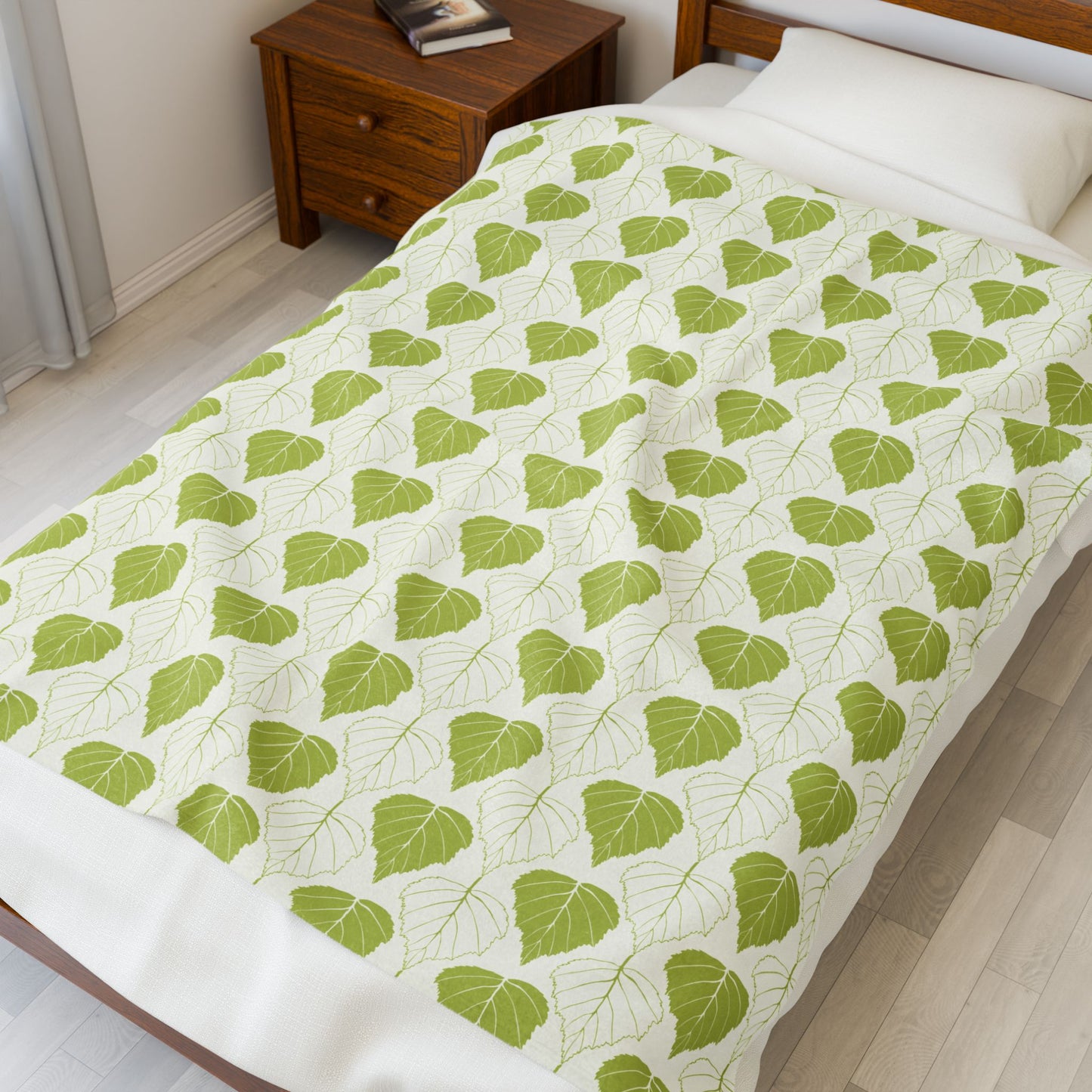 Cozy Green Botanical Velveteen Plush Blanket