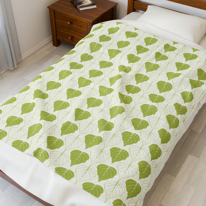 Cozy Green Botanical Velveteen Plush Blanket