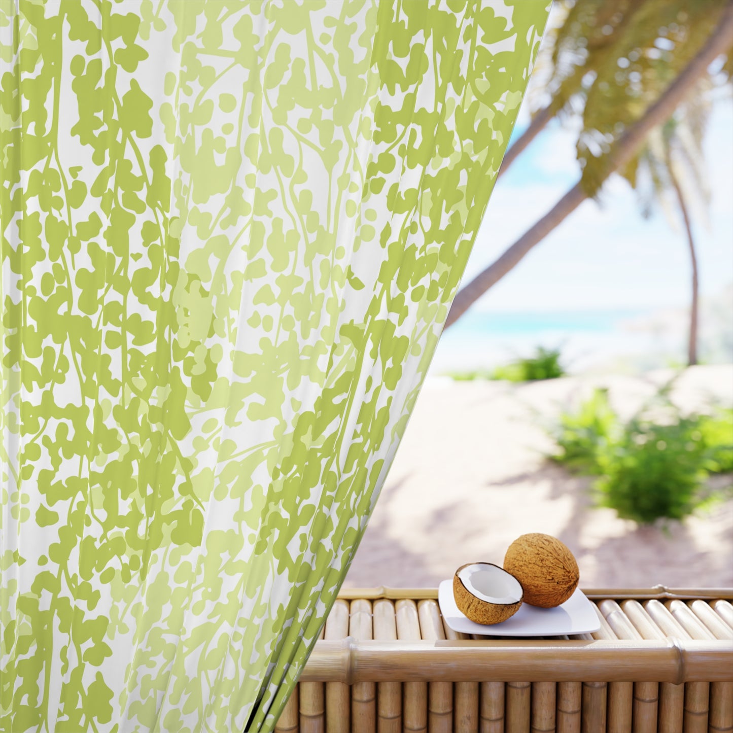 Weeping Birch - Botanical Print Window Curtain - Bright Green Leafy Design for Natural Vibe