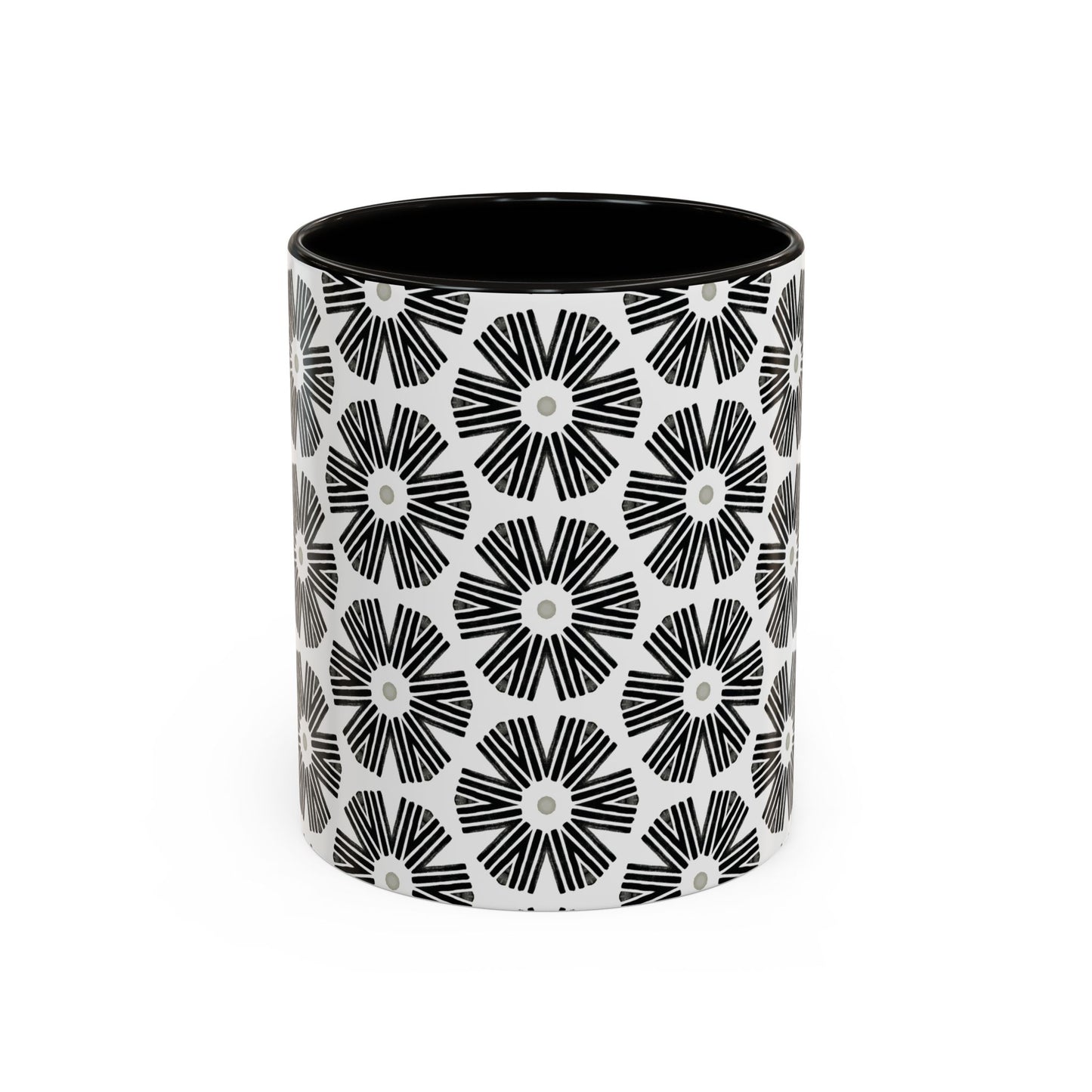 Stylized Flower Mug, Minimalist Black and White Design