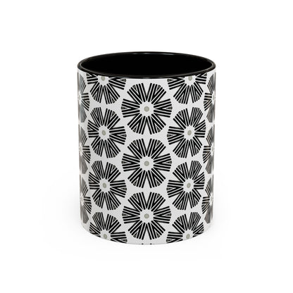 Stylized Flower Mug, Minimalist Black and White Design