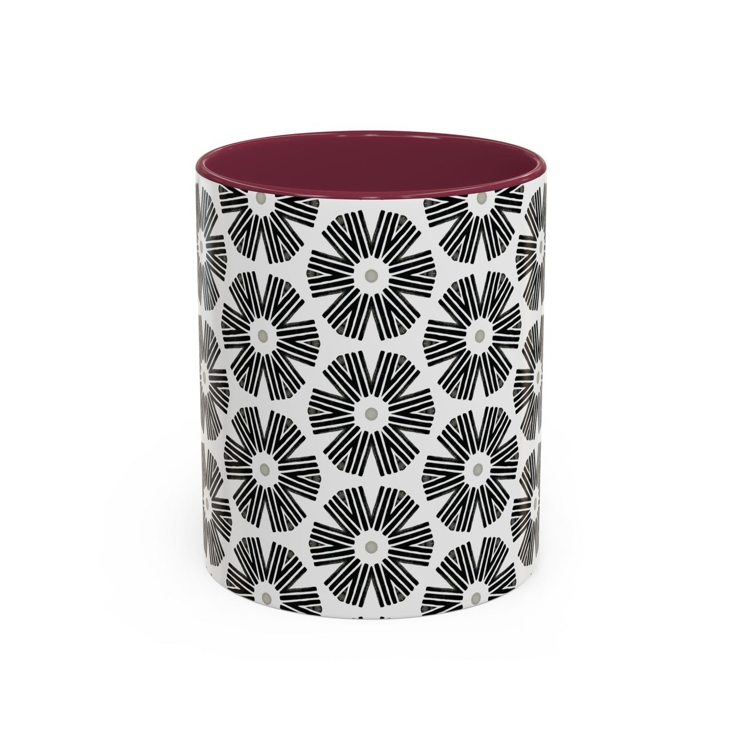 Stylized Flower Mug, Minimalist Black and White Design