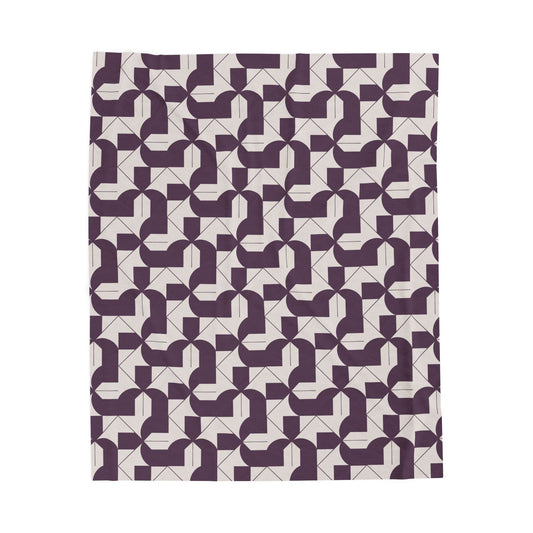 Modern Maze - Deep Purple Velveteen Plush Blanket