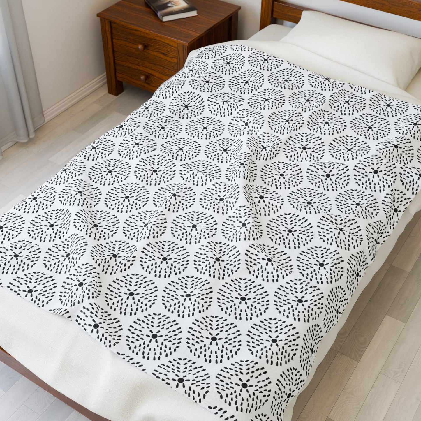 Velveteen Blanket - Dandelion Minimalist Black and White Pattern