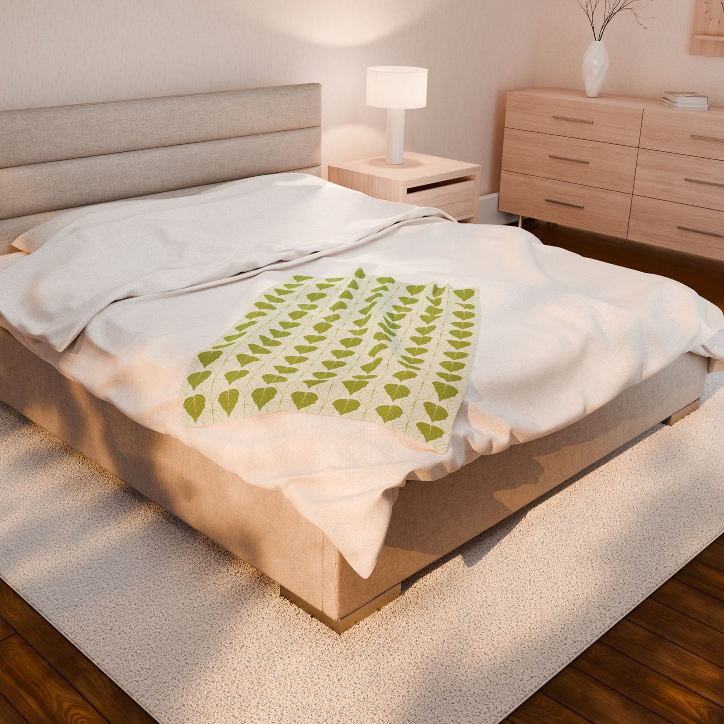 Cozy Green Botanical Velveteen Plush Blanket
