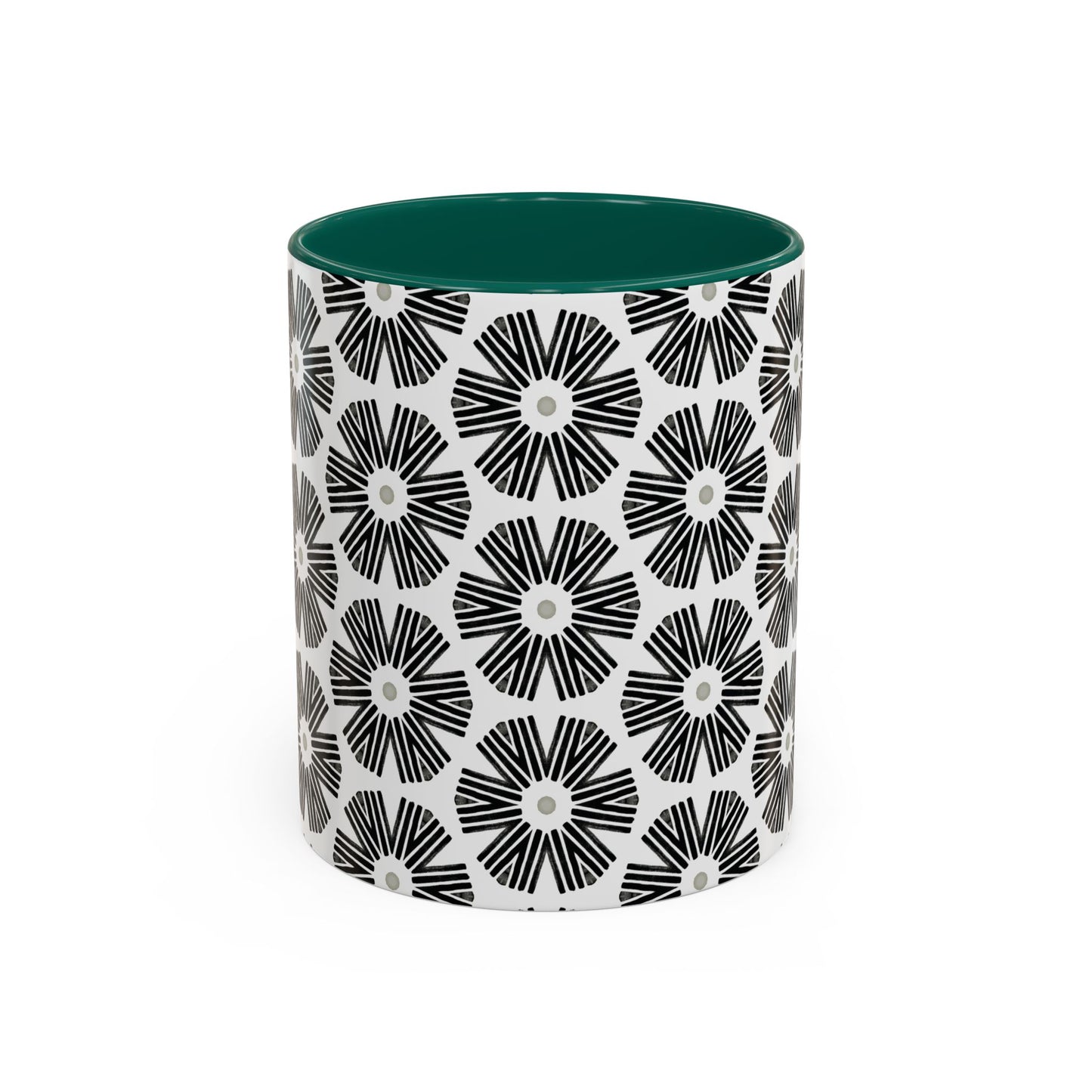 Stylized Flower Mug, Minimalist Black and White Design