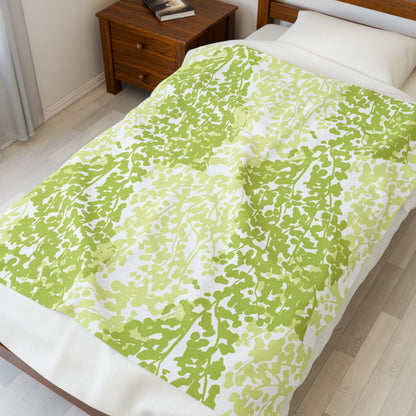 Weeping Birch - Cozy Green Botanical Velveteen Plush Blanket