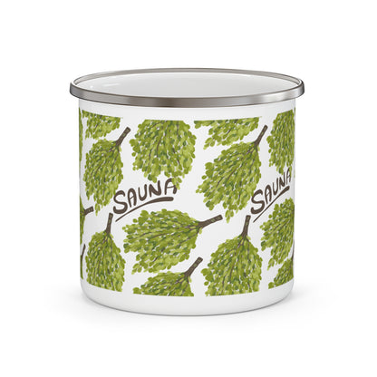 Sauna-Inspired Enamel Camping Mug for Outdoor Lovers