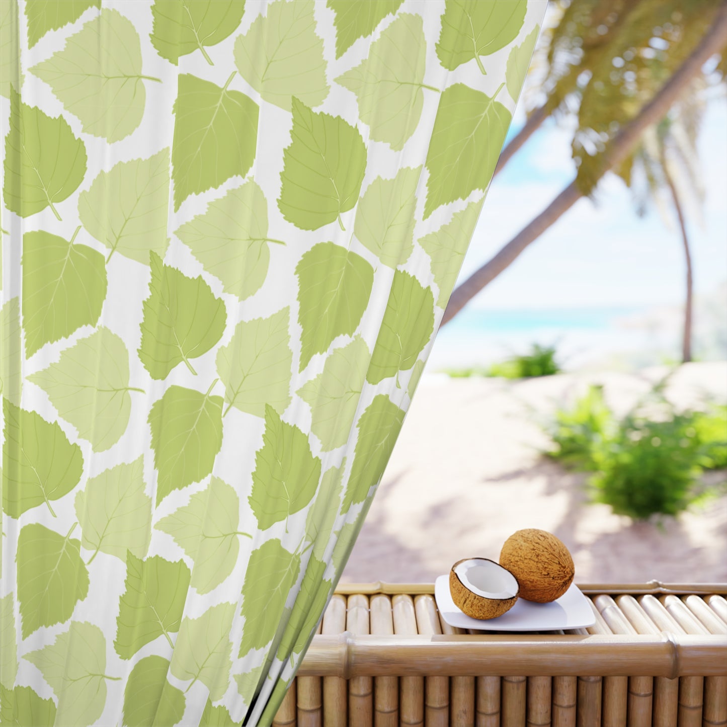 Birch Leaves - Botanical Print Window Curtain - Bright Green Design for Natural Vibe