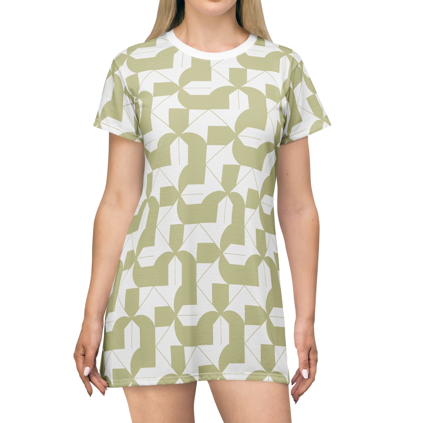Modern Maze Sage T-Shirt Dress