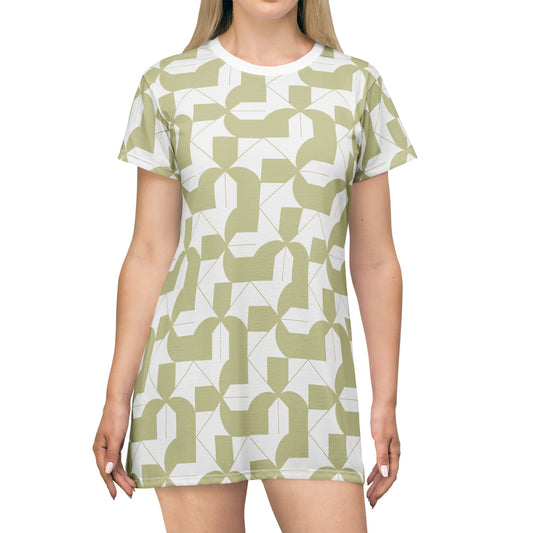 Modern Maze Sage T-Shirt Dress