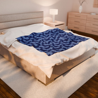 Modern Maze - Blue Velveteen Plush Blanket