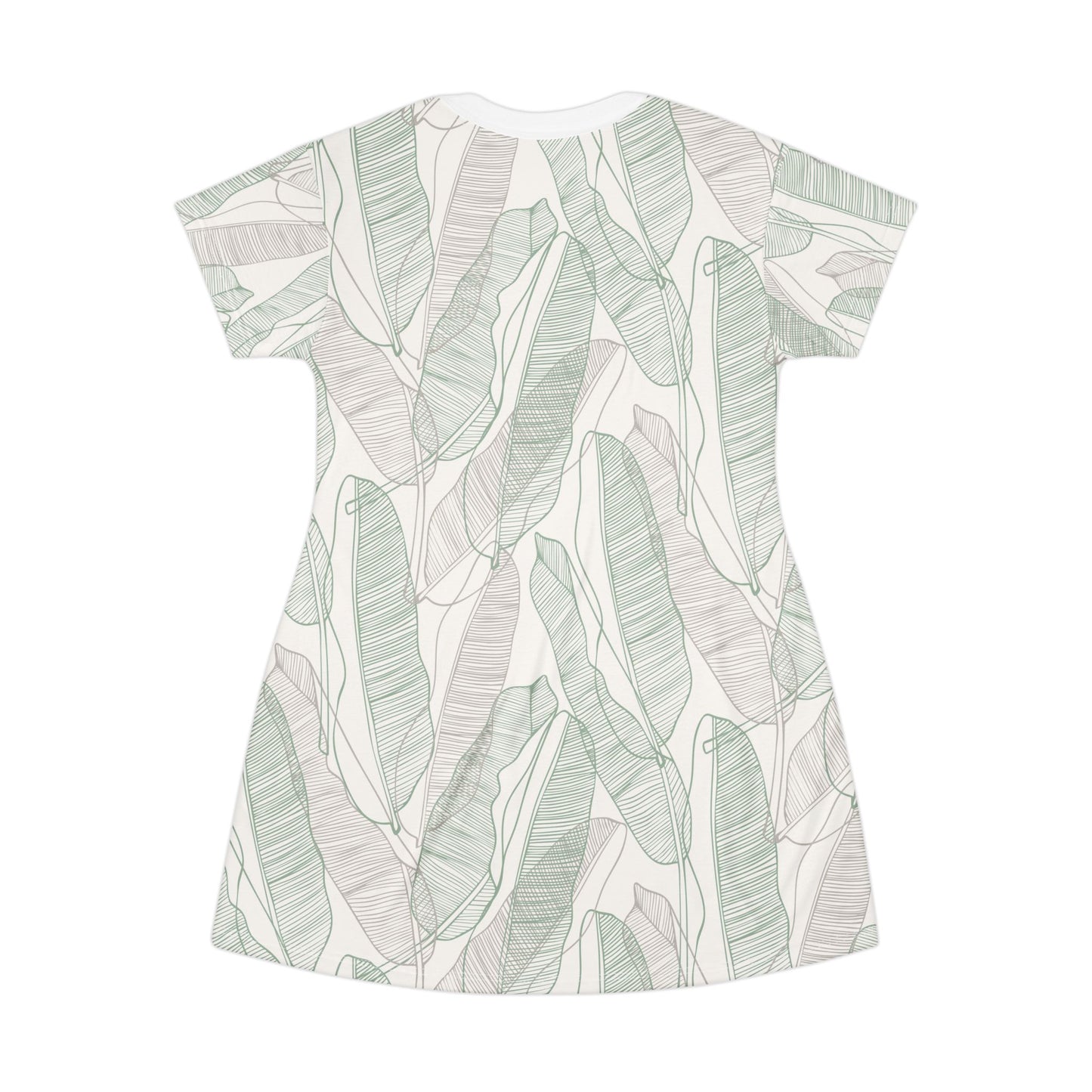 Tropical  Leaves - T-Shirt Dress Sand and Sage