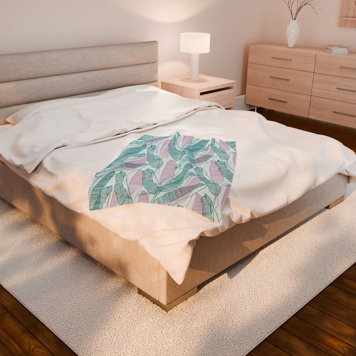 Cozy Green Botanical Velveteen Plush Blanket