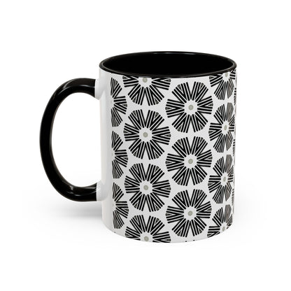 Stylized Flower Mug, Minimalist Black and White Design