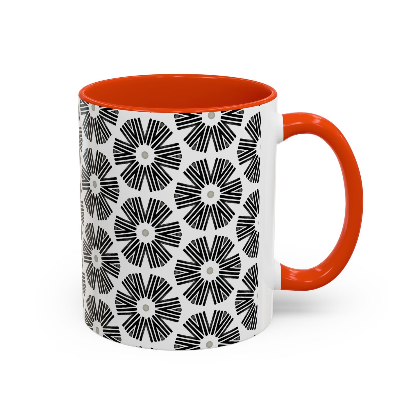 Stylized Flower Mug, Minimalist Black and White Design