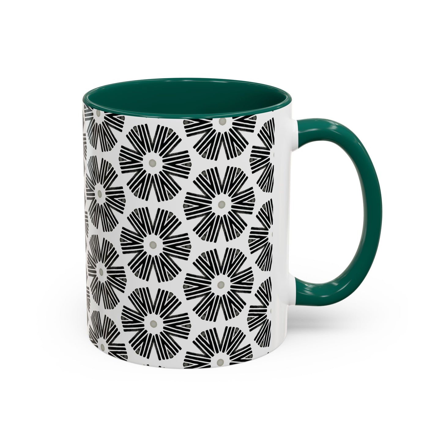 Stylized Flower Mug, Minimalist Black and White Design