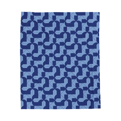 Modern Maze - Blue Velveteen Plush Blanket
