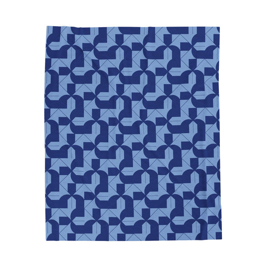 Modern Maze - Blue Velveteen Plush Blanket
