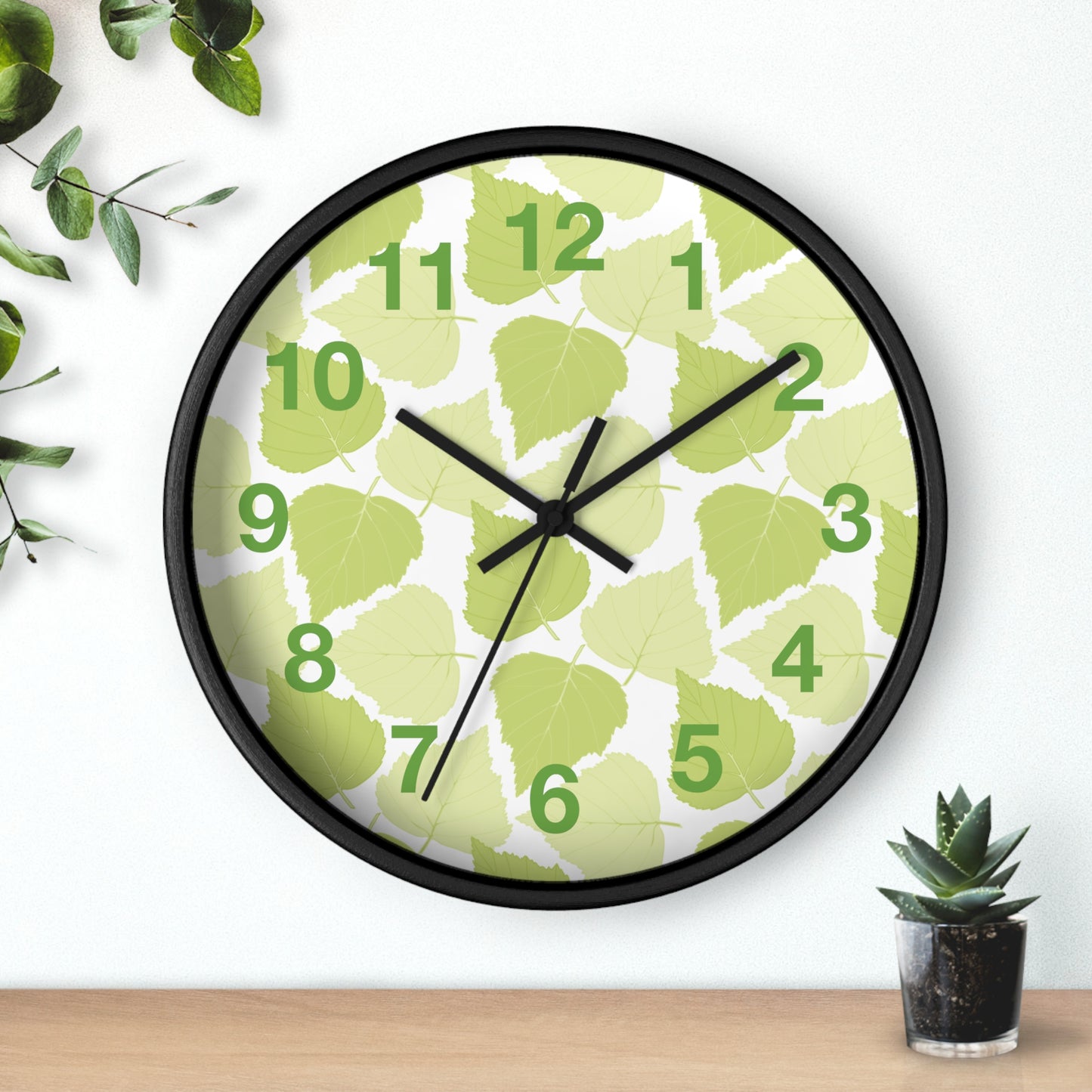 Birch Leaves - Modern Greenery Wall Clock - Stylish Home Decor for Nature Lovers