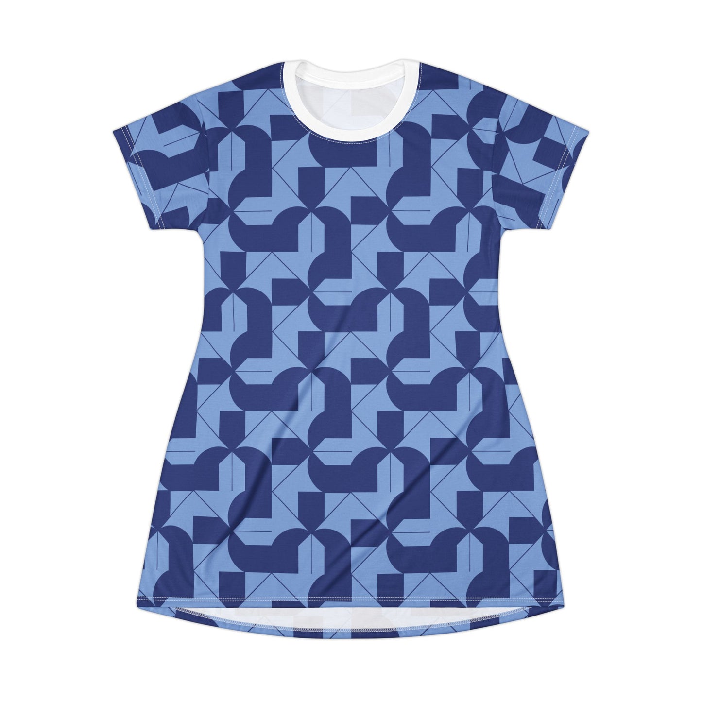 Modern Maze T-Shirt Dress - Blue