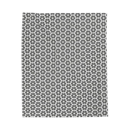 Stylized Flower,  Black and White Velveteen Plush Blanket - Minimalist Pattern