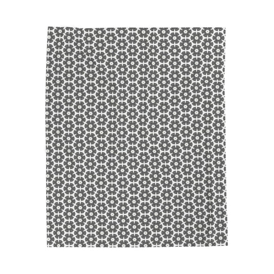 Stylized Flower,  Black and White Velveteen Plush Blanket - Minimalist Pattern