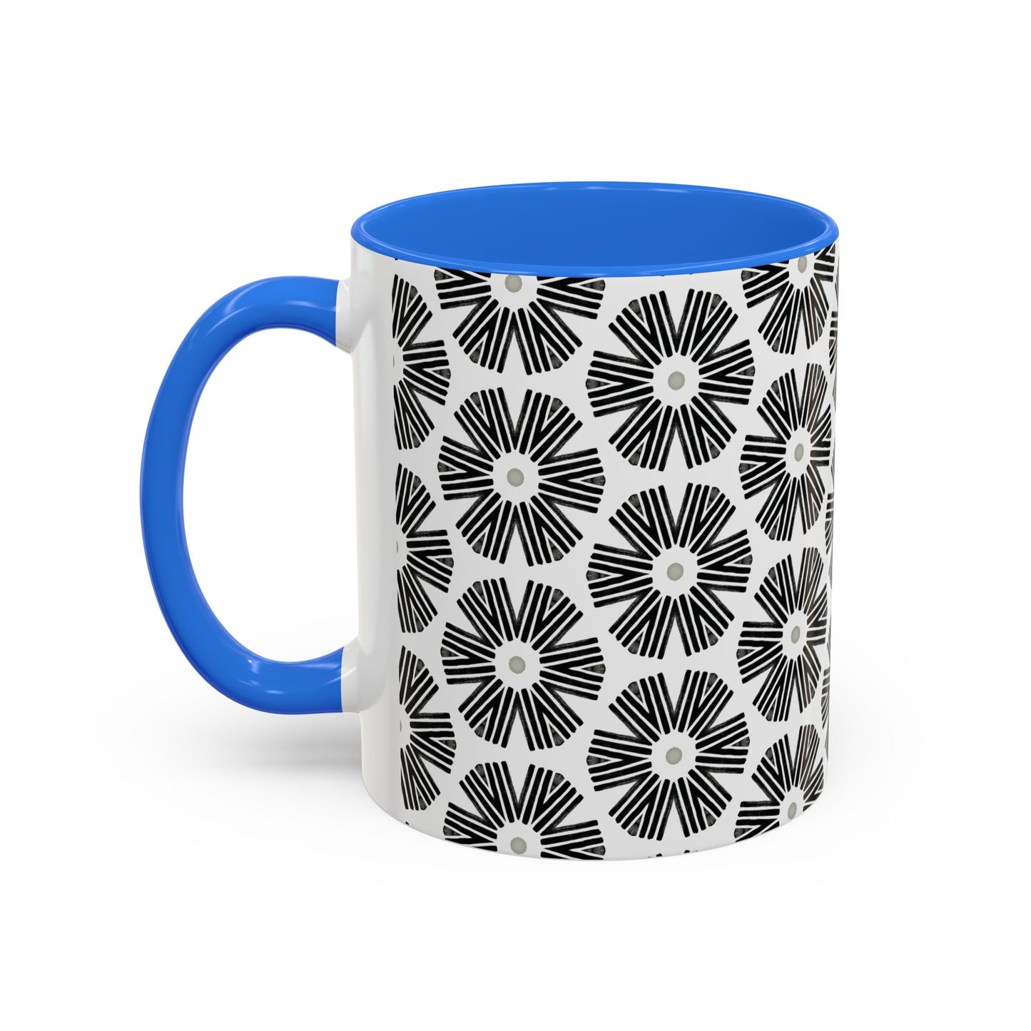 Stylized Flower Mug, Minimalist Black and White Design