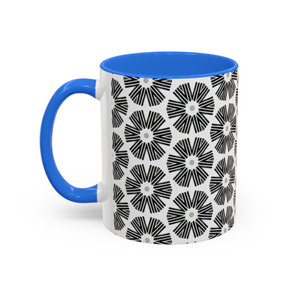 Stylized Flower Mug, Minimalist Black and White Design