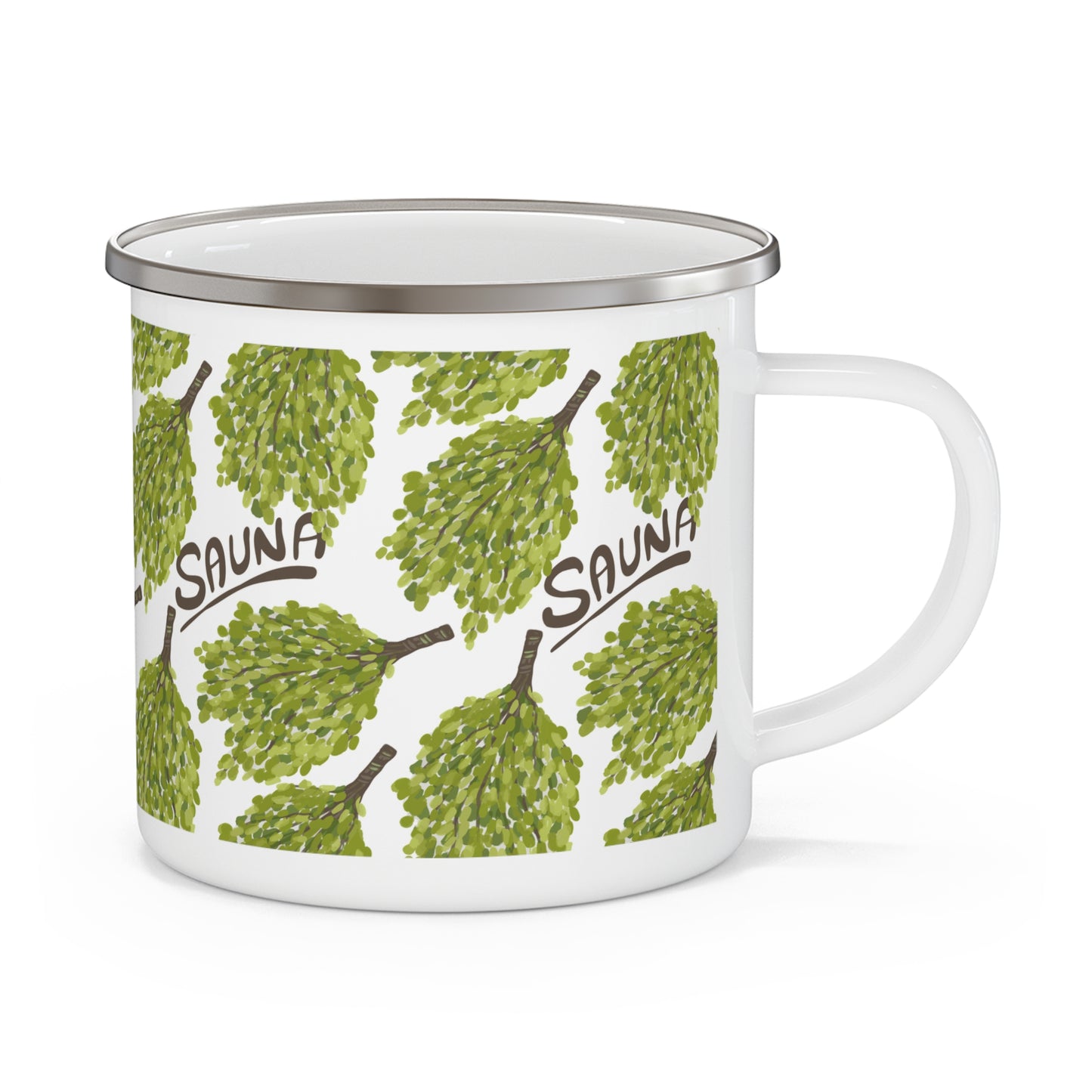 Sauna-Inspired Enamel Camping Mug for Outdoor Lovers