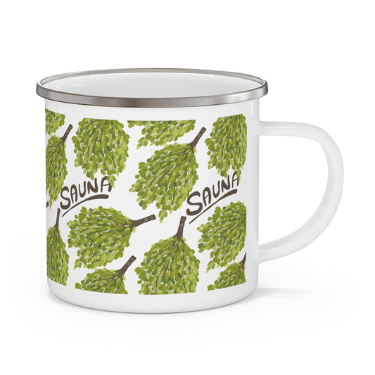 Sauna-Inspired Enamel Camping Mug for Outdoor Lovers
