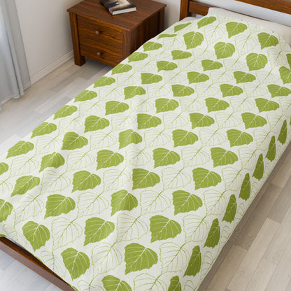Cozy Green Botanical Velveteen Plush Blanket