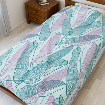 Cozy Green Botanical Velveteen Plush Blanket