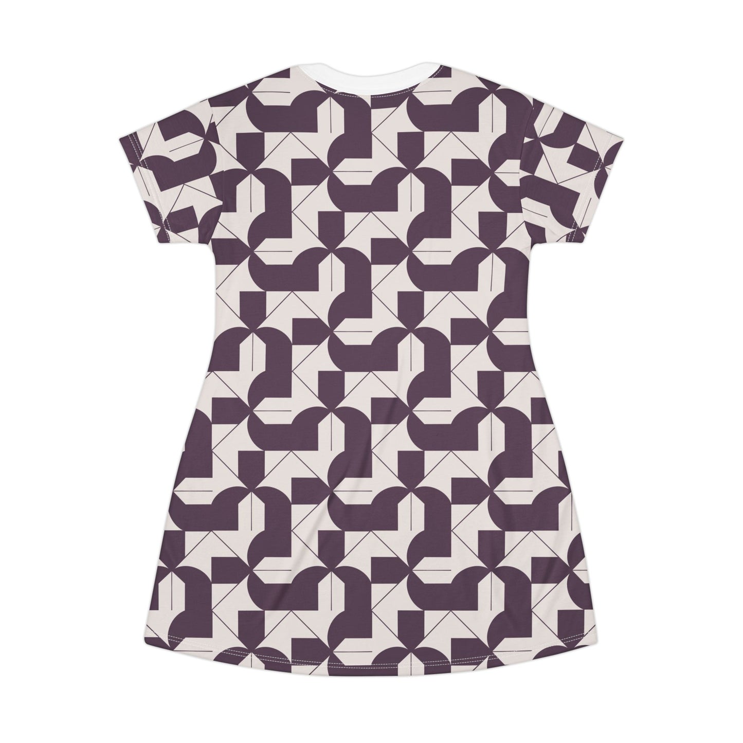 Modern Maze T-Shirt Dress - Deep Purple Geometric Design